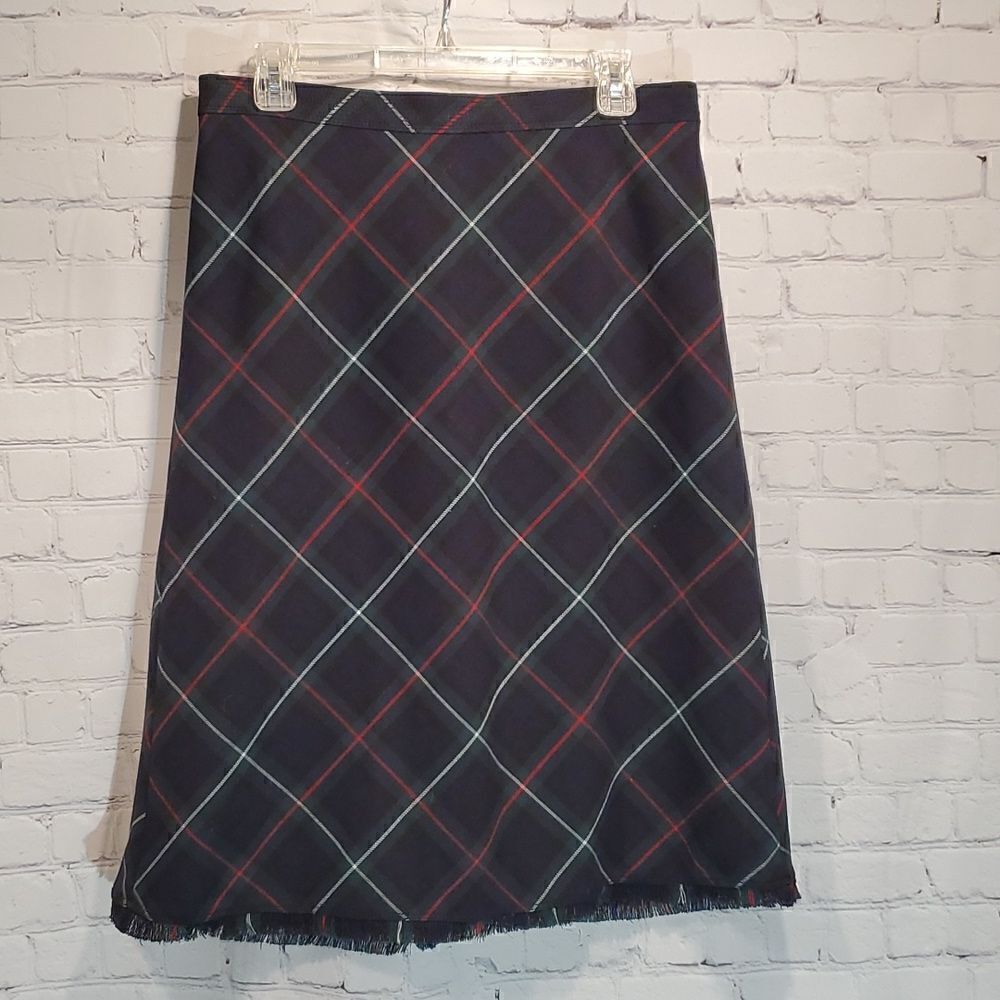 Liz Claiborne plaid fringed midi skirt size 8
